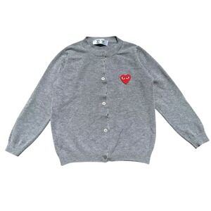 PLAY Comme des Garcons Grey Cardigan Red Heart Logo Women's XS